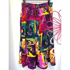 Vintage Groovy Bright Funky Print Abstract Skirt USA MADE Ladies Size M/L